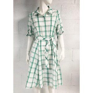 NWT Calvin Klein Green White Checkered Shirt Dress